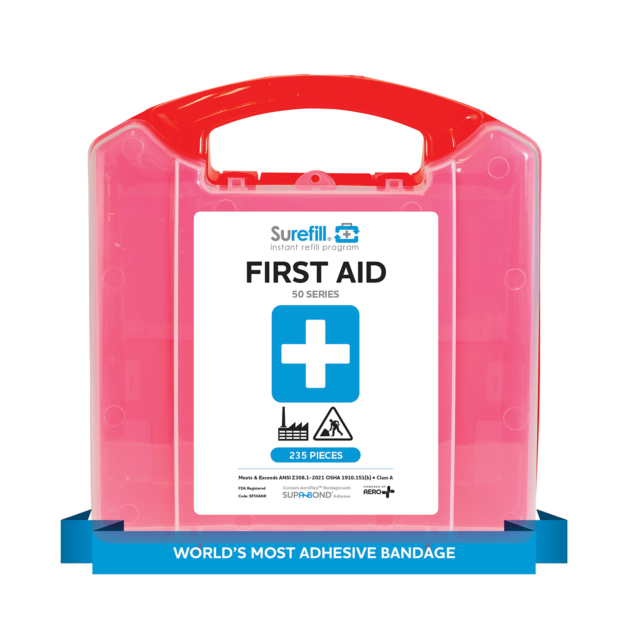 Aero Healthcare, 50 ANSI 2021 A+ First Aid Kit - Plastic Case, Items Per Kit 235 Class A, ANSI Compliant, Model# SF50ANR